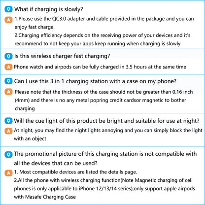 Wireless Charger, 15W QC 3.0 Magnetic Fast Charging Stand for Iphone 15 14 13 12 11 Pro Max/Plus/Xs/Xr/X/8, for Apple Watch 9/8/7/6/5/4/3/2/SE, for Airpods 3/2/Pro, 3 in 1 Wireless Charging Station