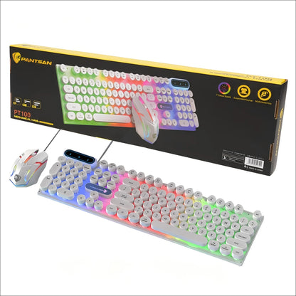 Gaming Keyboard and Mouse, Rainbow Backlit USB Wired Computer Mouse and Keyboard Combo, for Game, Office, White