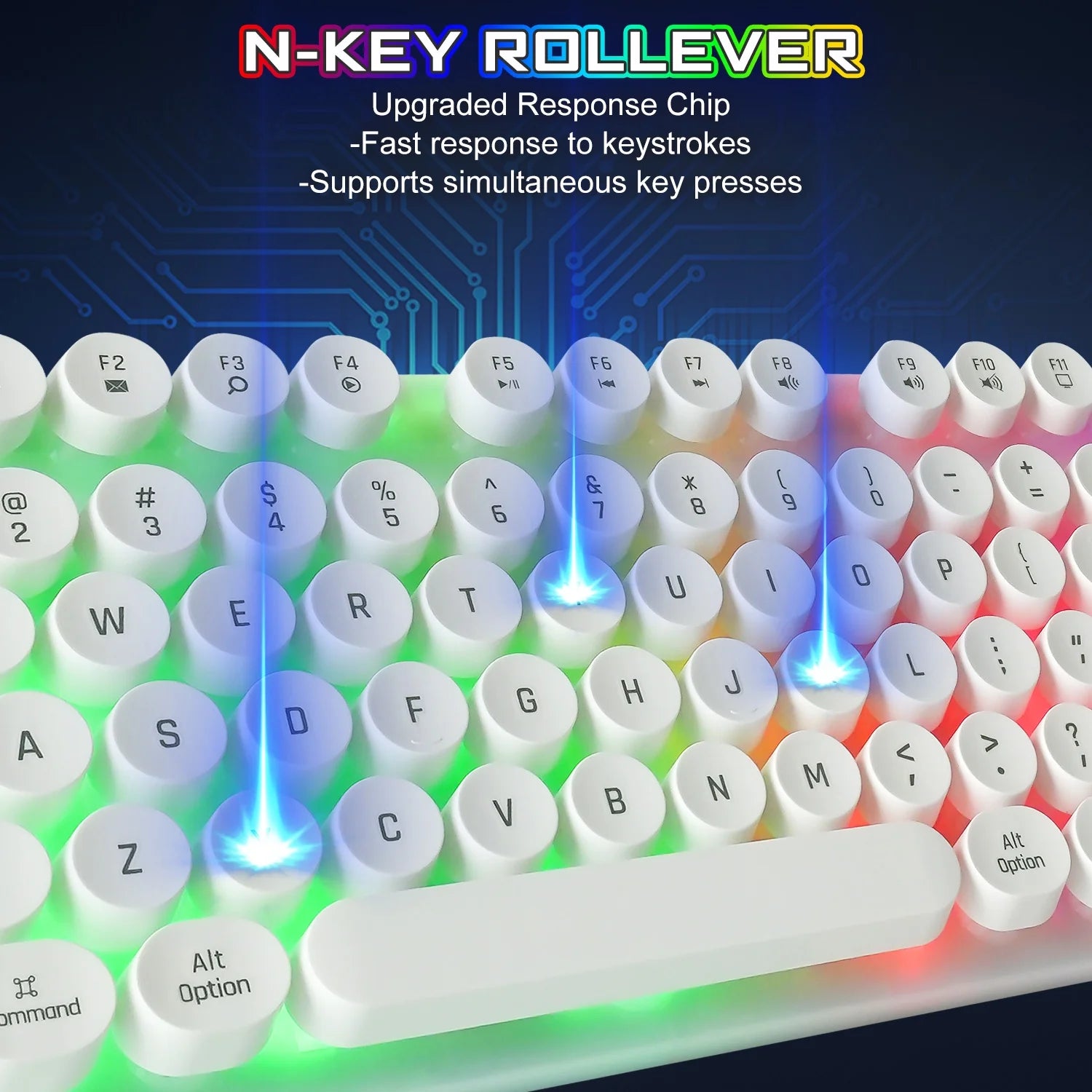 Gaming Keyboard and Mouse, Rainbow Backlit USB Wired Computer Mouse and Keyboard Combo, for Game, Office, White